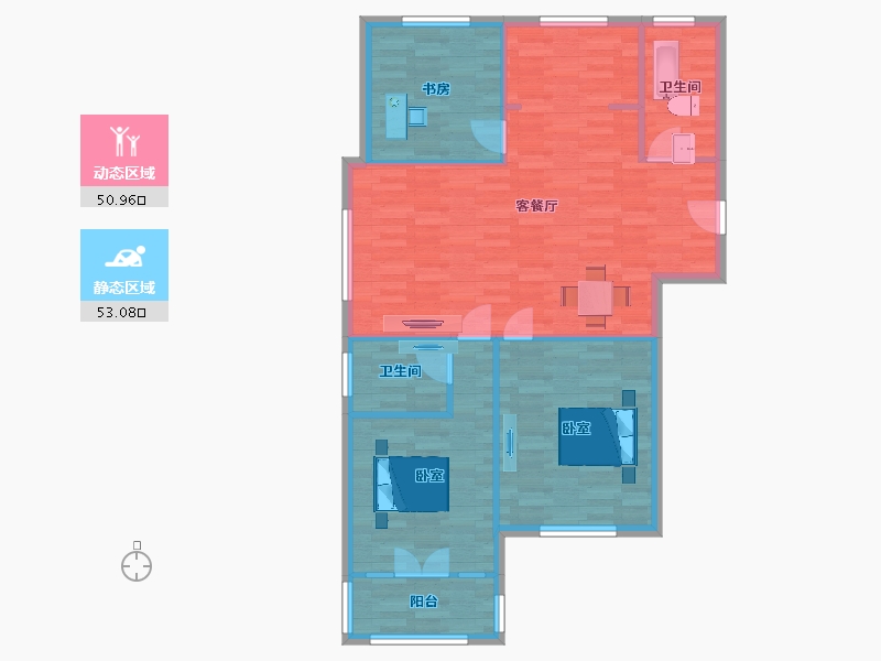 山东省-青岛市-天一仁和之城98号楼G户型119m²-95.62-户型库-动静分区