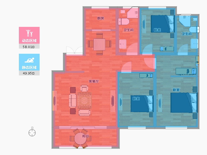 山东省-青岛市-双珑领寓120m²-96.12-户型库-动静分区