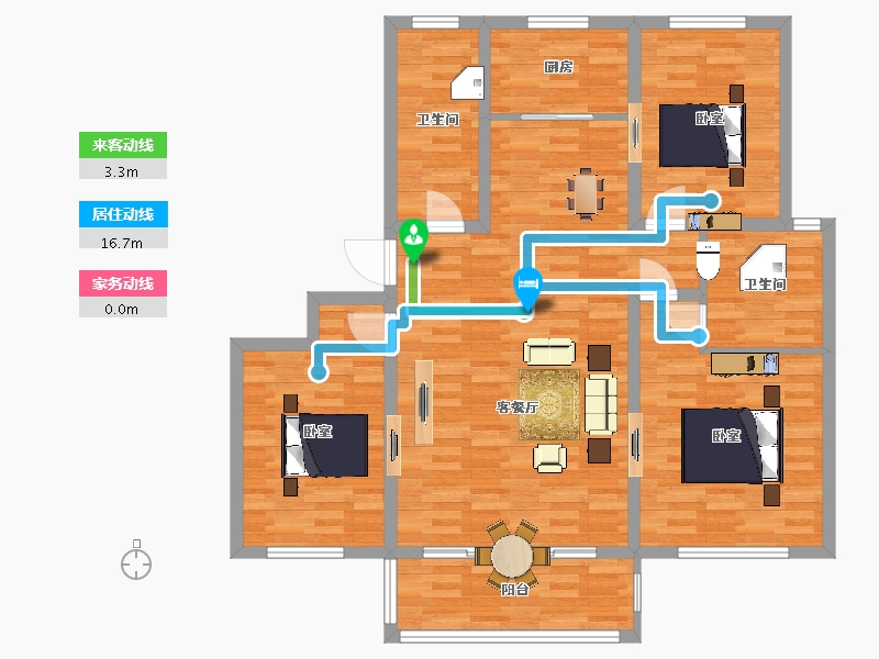 山东省-青岛市-双珑领寓109m²-109.49-户型库-动静线