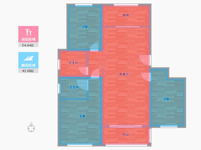 山东省-青岛市-双珑领寓110m²-87.84-户型库-动静分区