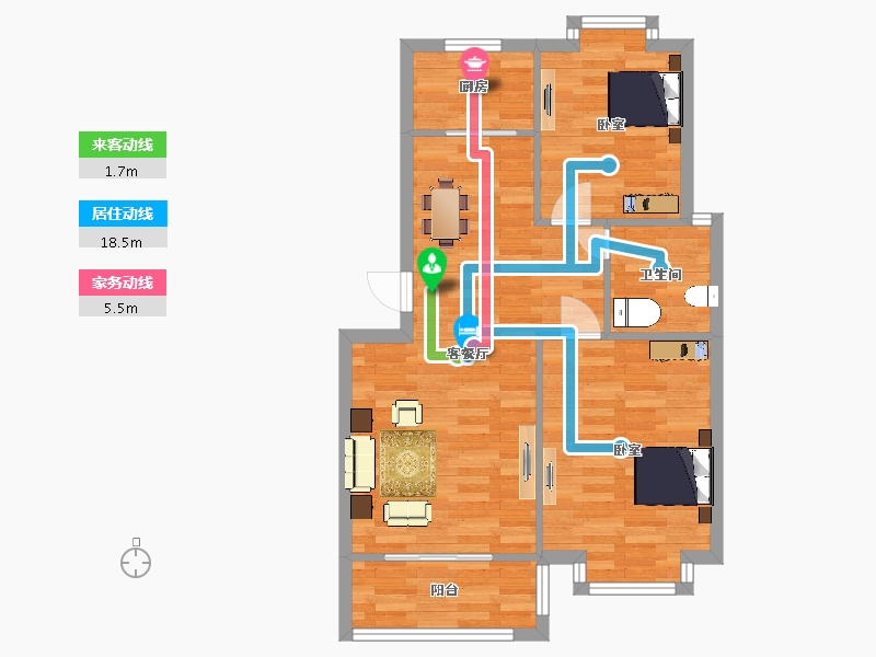 山东省-青岛市-香溪贤庭80m²-64.77-户型库-动静线