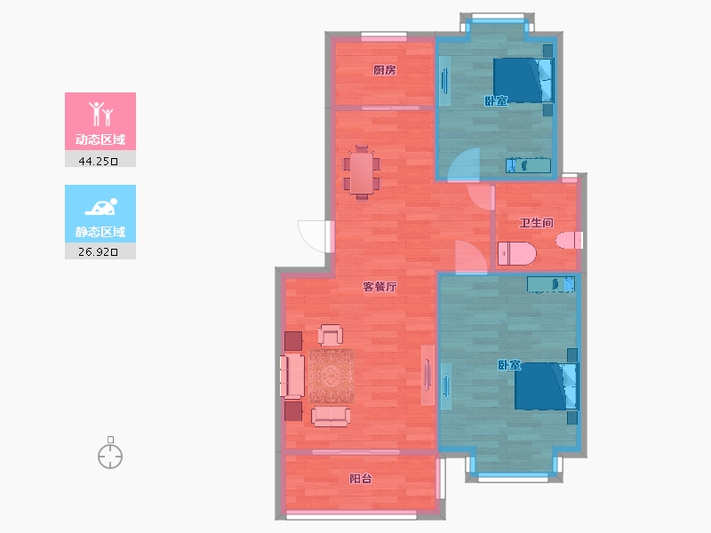 山东省-青岛市-香溪贤庭80m²-64.77-户型库-动静分区