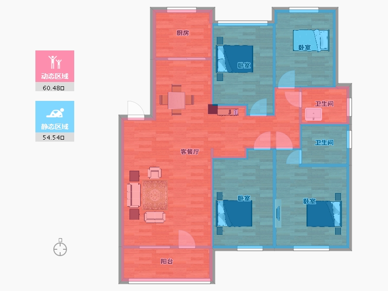 山东省-青岛市-奥林春天12号楼132m²-105.16-户型库-动静分区