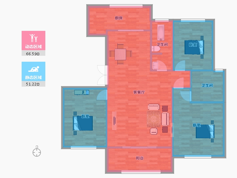 山东省-青岛市-紫城御都C户型135m²-108.57-户型库-动静分区