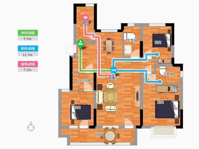 山东省-青岛市-协信天骄观澜国际社区A4户型118m²-94.10-户型库-动静线