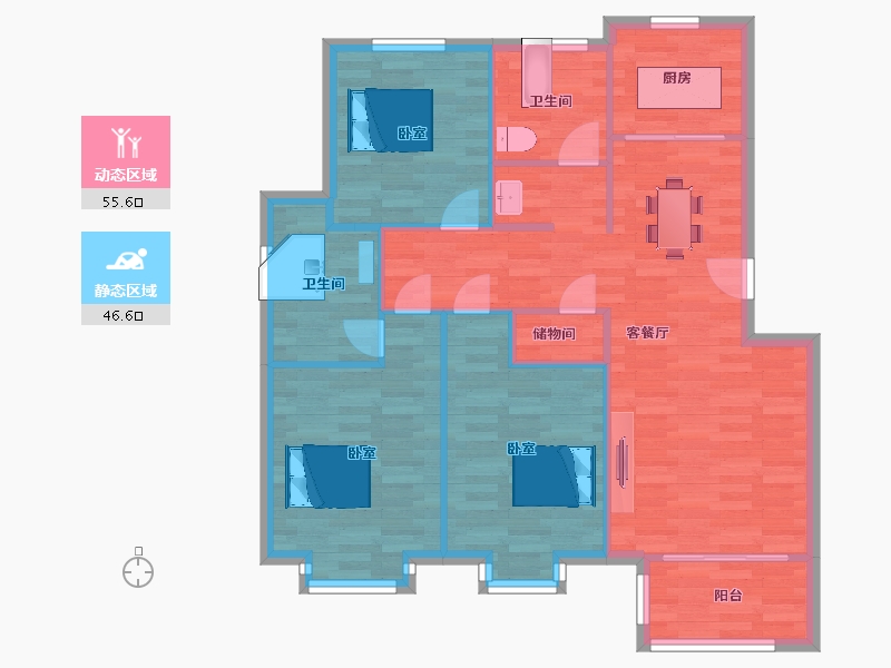 山东省-青岛市-金科御苑116m²-92.80-户型库-动静分区