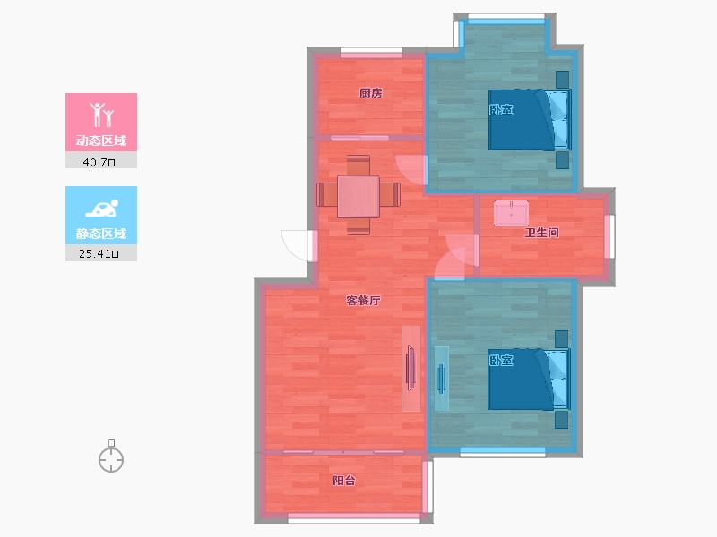 山东省-青岛市-龙悦华庭A户75m²-60.00-户型库-动静分区