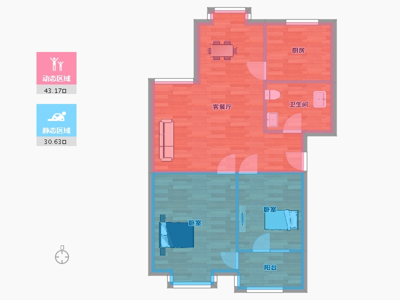 山东省-青岛市-龙悦华庭B户型84m²-67.20-户型库-动静分区