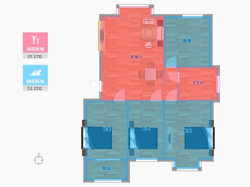 山东省-青岛市-龙悦华庭C2户型100m²-80.00-户型库-动静分区