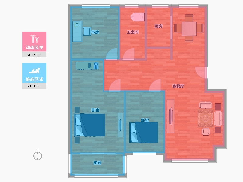 山东省-青岛市-灏景苑CD户型124m²-99.12-户型库-动静分区