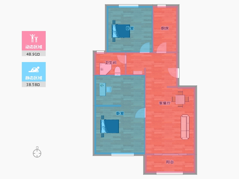 山东省-青岛市-新景苑小区100m²-80.04-户型库-动静分区