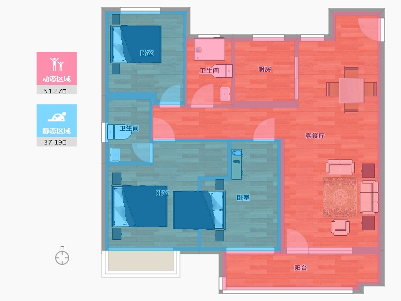 山东省-青岛市-金茂智慧国际城麓院二期6，8，10号楼C户型118㎡-78.61-户型库-动静分区