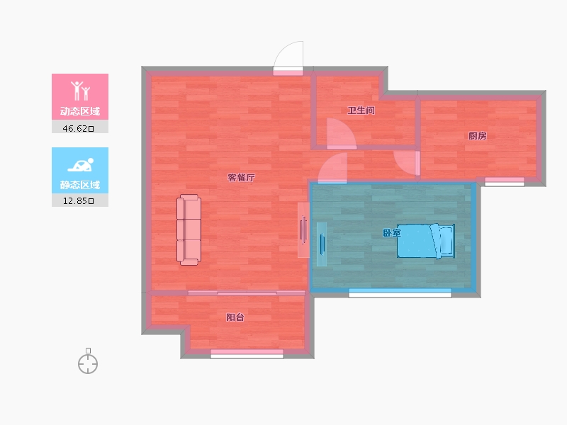 山东省-青岛市-春阳丽景9号楼67m²-53.95-户型库-动静分区