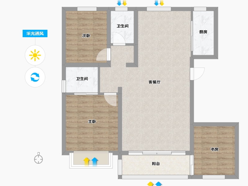 黑龙江省-大庆市-中央华府-82.97-户型库-采光通风