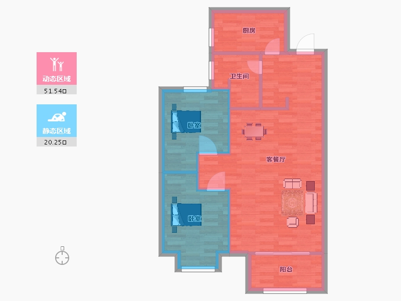 山东省-青岛市-奥园海泊澜湾16号楼82m²-65.60-户型库-动静分区