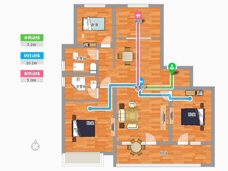 山东省-青岛市-海尔产城创蓝谷海上东方B户型120㎡-96.53-户型库-动静线