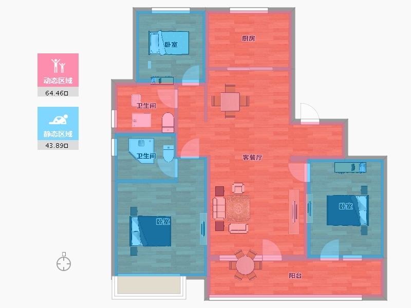 山东省-青岛市-海尔产城创蓝谷海上东方B户型120㎡-96.53-户型库-动静分区