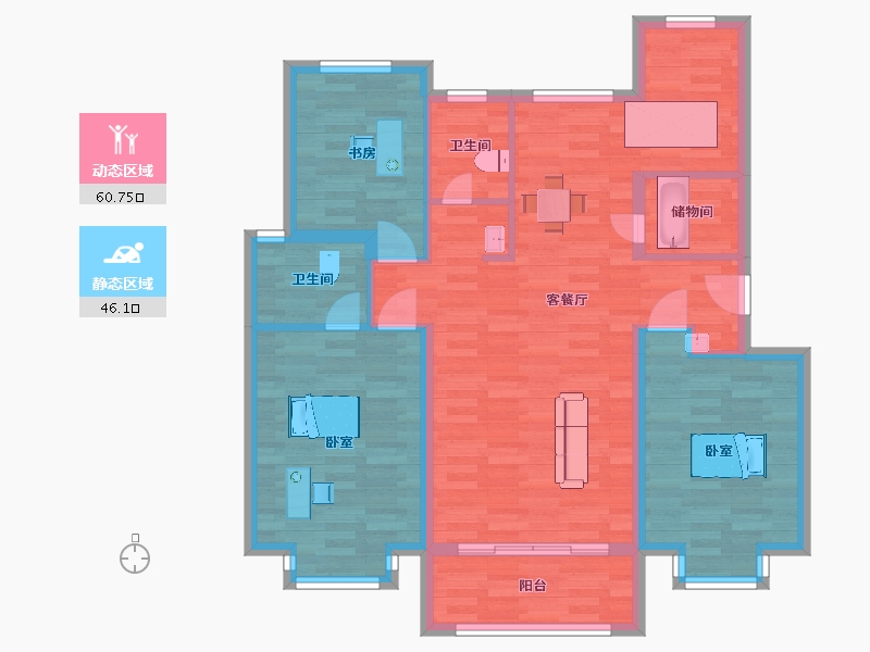 山东省-青岛市-金都馨城120m²-95.98-户型库-动静分区