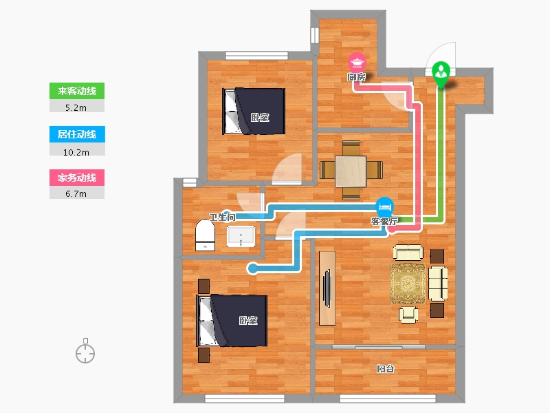 山东省-青岛市-水岸华庭A5户型91m²-72.01-户型库-动静线