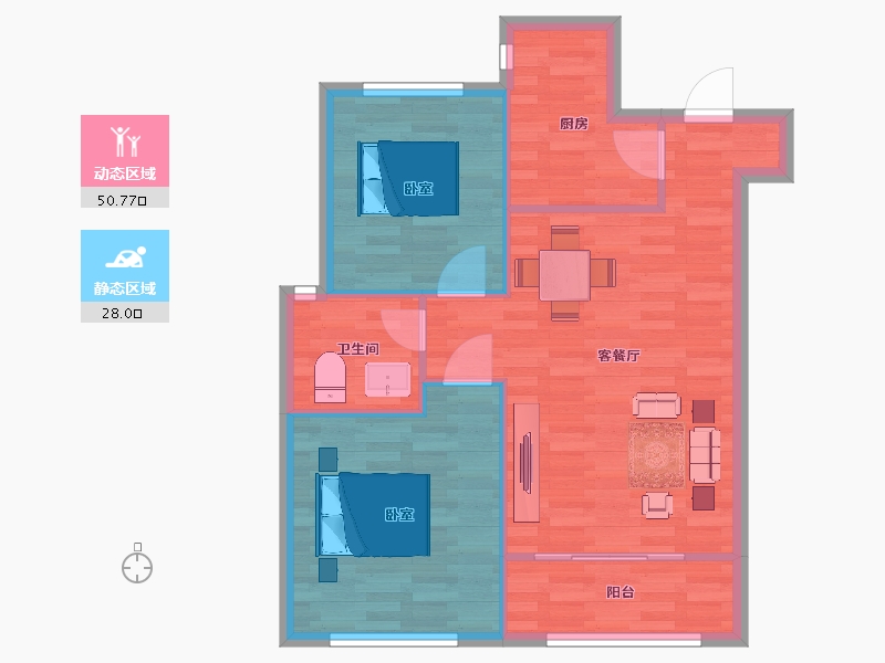 山东省-青岛市-水岸华庭A5户型91m²-72.01-户型库-动静分区