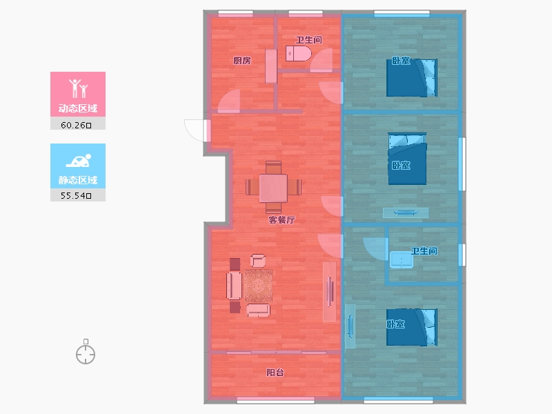 山东省-青岛市-水岸华庭A4户型134m²-106.91-户型库-动静分区