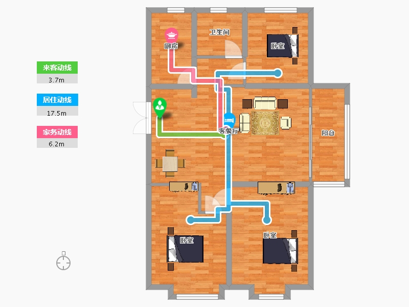 山东省-青岛市-新城海韵名邦三期S6户型118m²-94.40-户型库-动静线