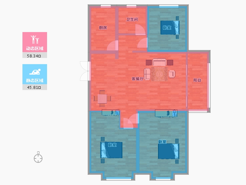 山东省-青岛市-新城海韵名邦三期S6户型118m²-94.40-户型库-动静分区