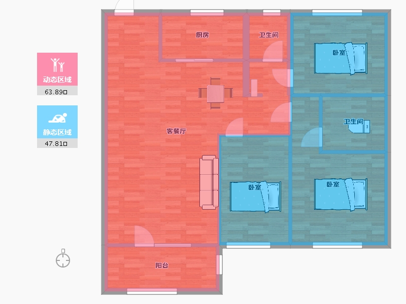 山东省-青岛市-兴源巴黎城128㎡-102.01-户型库-动静分区