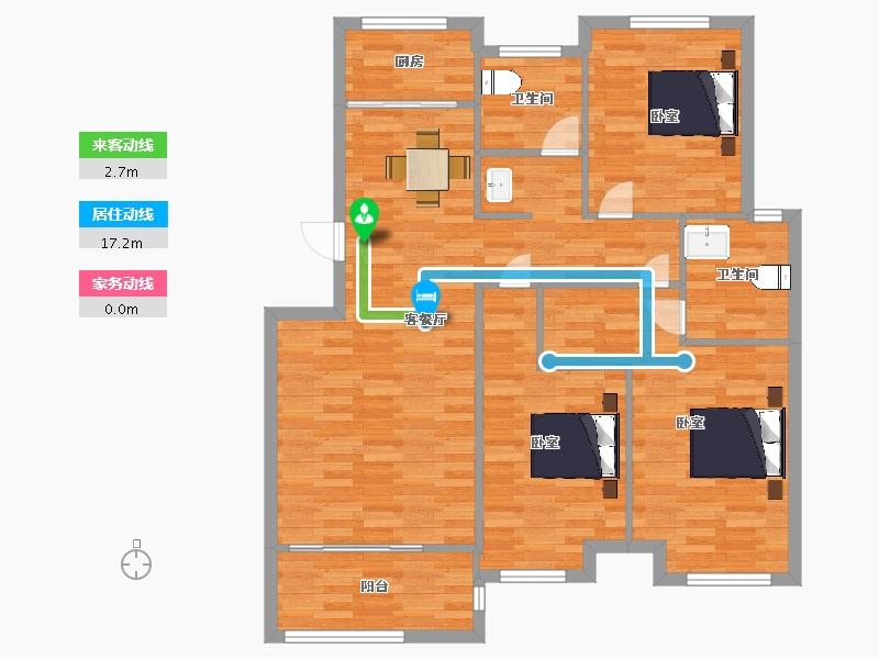 山东省-青岛市-忠观悦府D1户型117m²-99.17-户型库-动静线