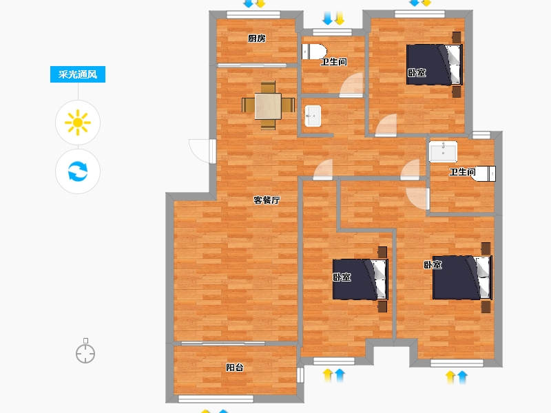 山东省-青岛市-忠观悦府D1户型117m²-99.17-户型库-采光通风