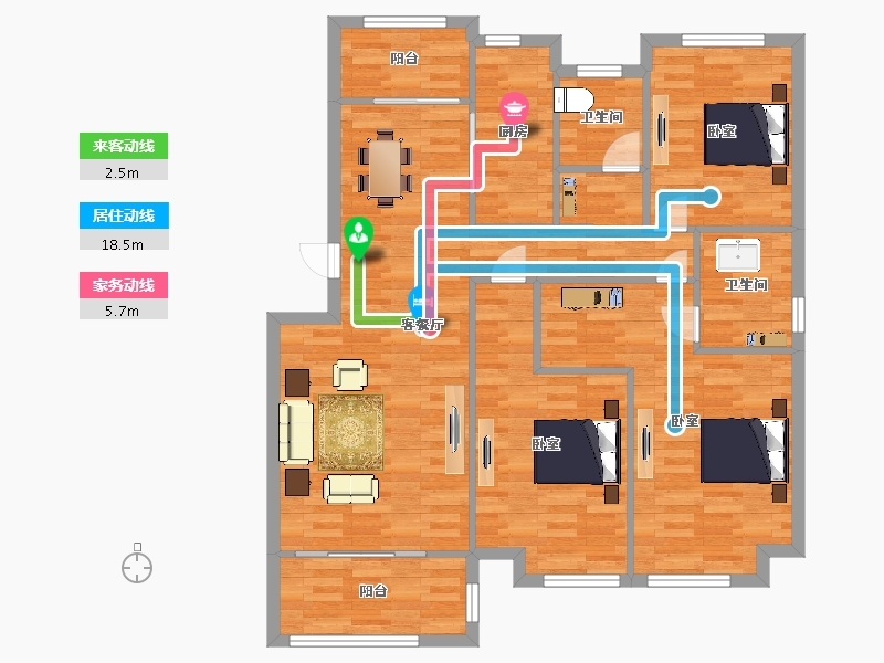 山东省-青岛市-忠观悦府E2户型125m²-106.39-户型库-动静线