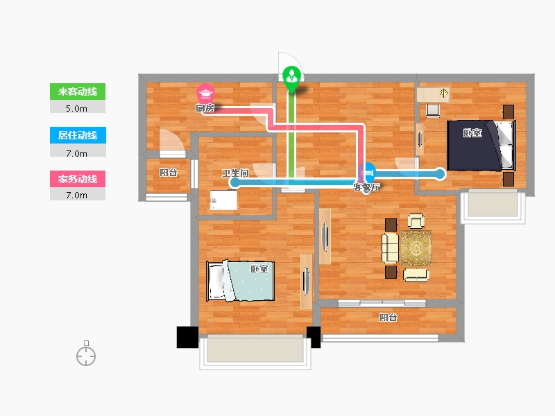 山东省-青岛市-裕龙润邦88m²-70.31-户型库-动静线