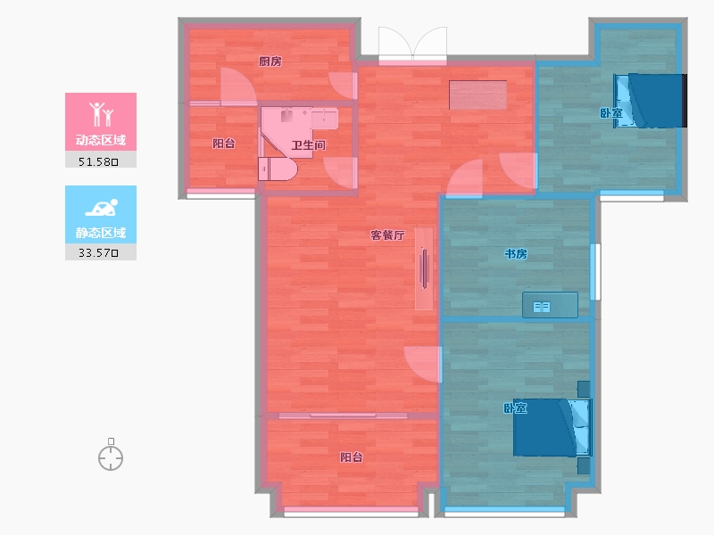 山东省-青岛市-天福现河1号B户型96m²-77.54-户型库-动静分区