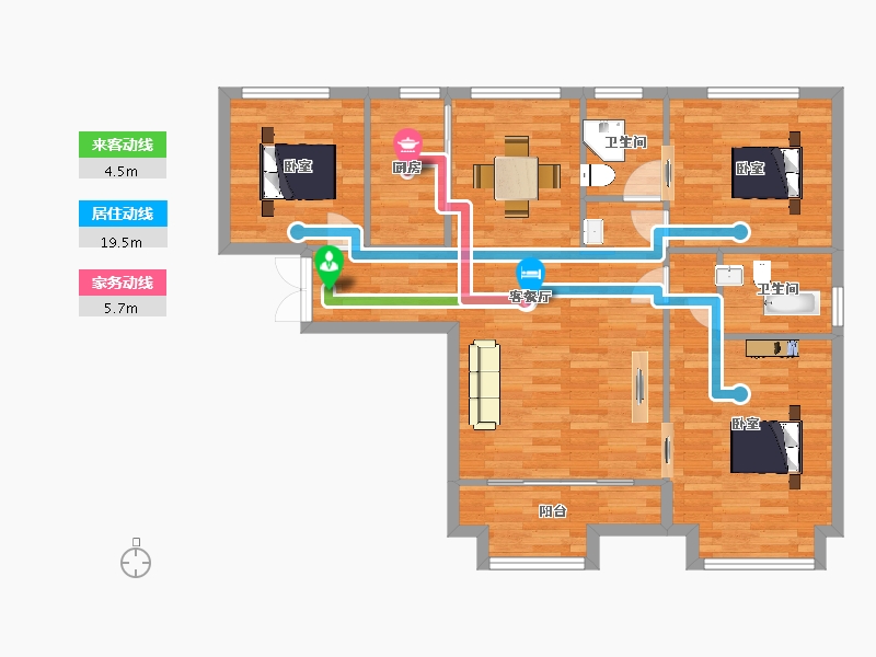 山东省-青岛市-天福现河1号E户型118m²-94.57-户型库-动静线