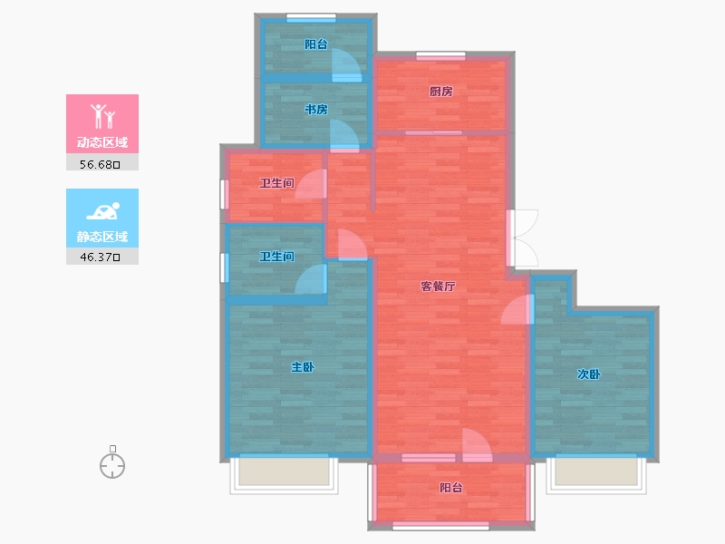 山东省-青岛市-绿阳锦绣城B户型113㎡-91.59-户型库-动静分区