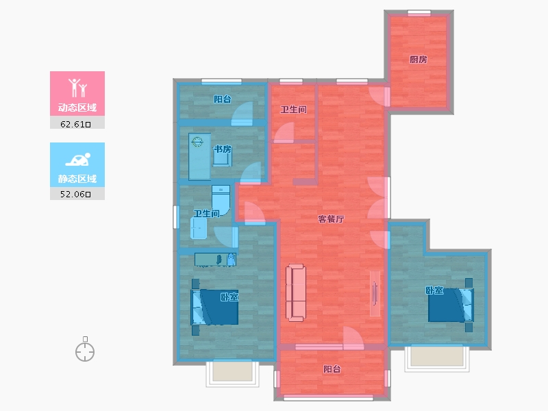 山东省-青岛市-绿阳锦绣城C户型126㎡-101.39-户型库-动静分区