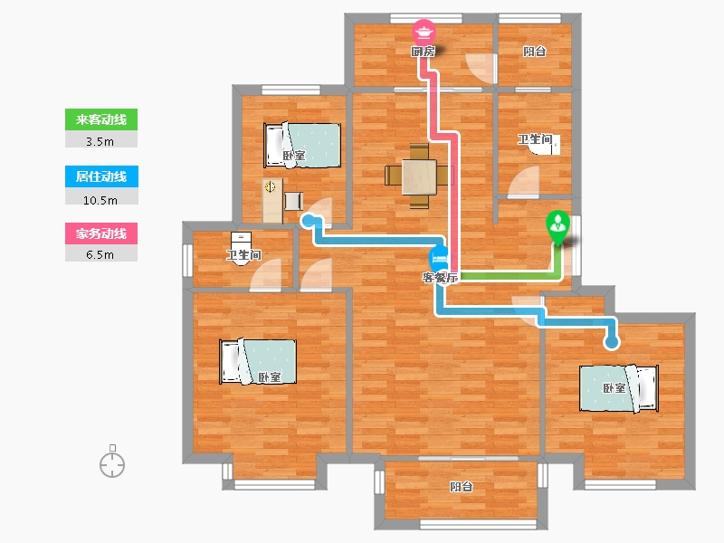 山东省-青岛市-太泉美域22号楼130m²-104.00-户型库-动静线