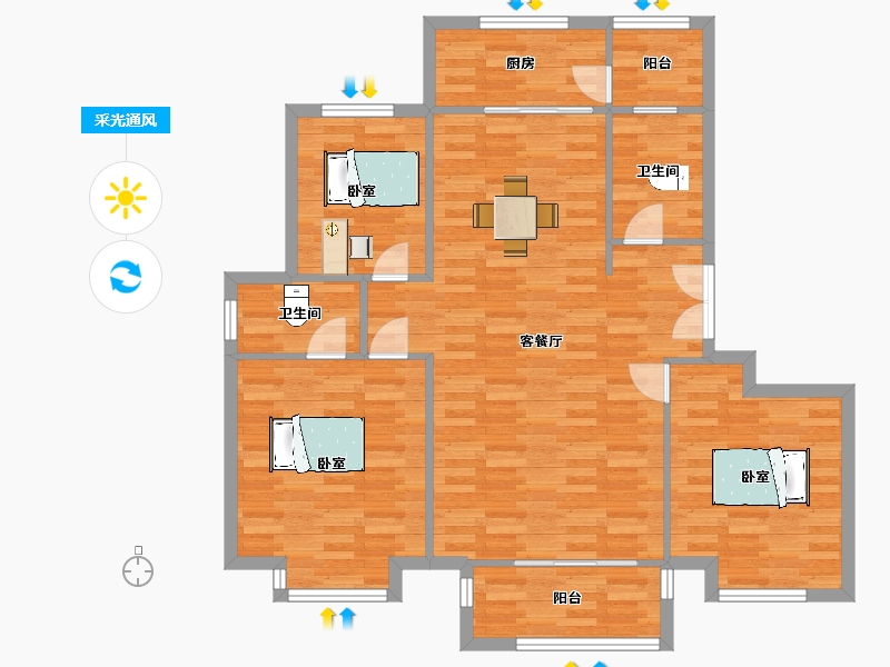 山东省-青岛市-太泉美域22号楼130m²-104.00-户型库-采光通风