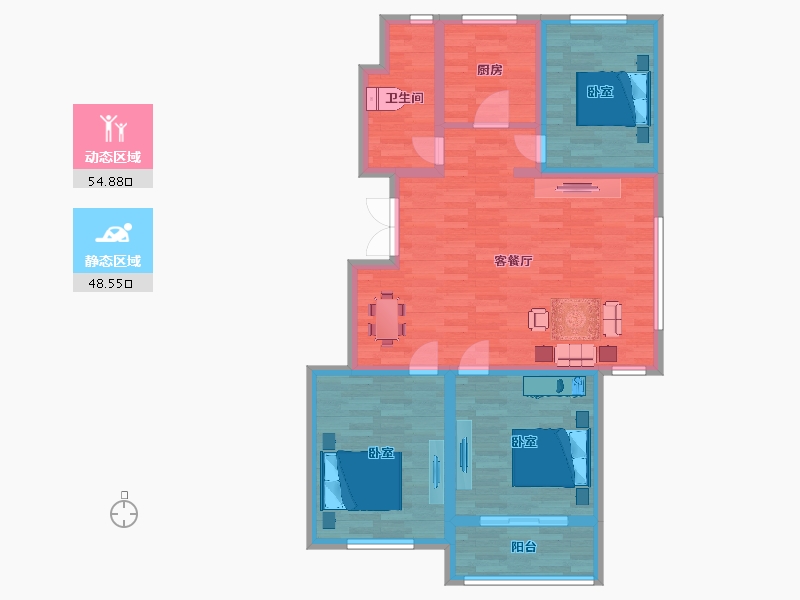 山东省-青岛市-上城府第G户型110m²-92.89-户型库-动静分区