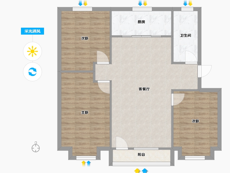 山东省-青岛市-奥润和府康府良辰美景6，13，14号楼107m²-85.98-户型库-采光通风