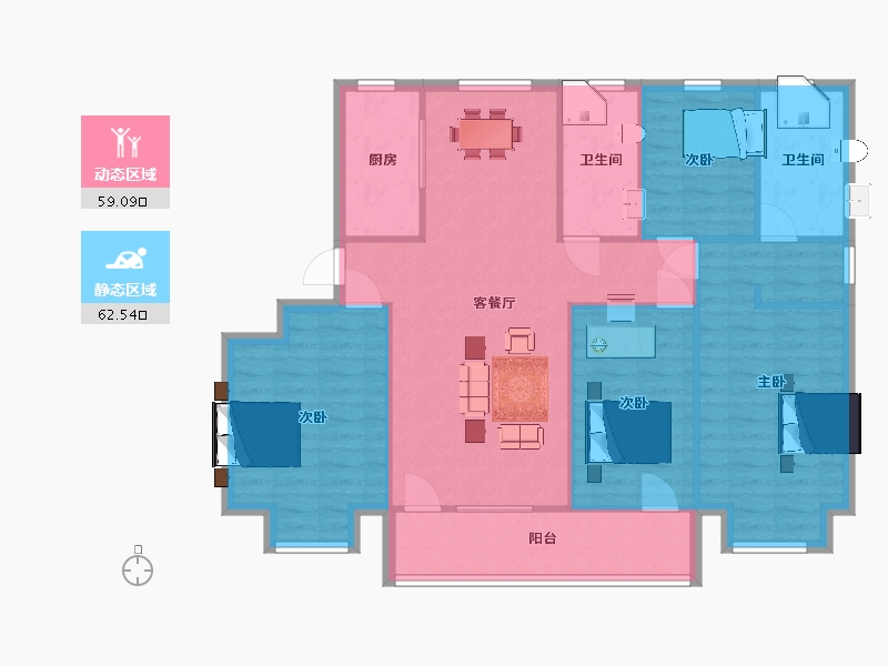 山东省-青岛市-奥润和府康府繁花似锦14号楼138m²-111.14-户型库-动静分区