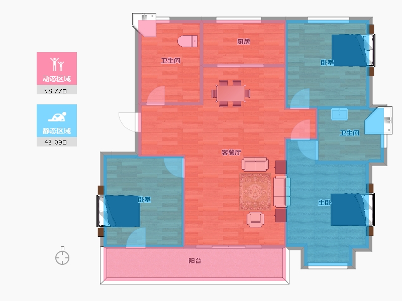 山东省-青岛市-奥润和府康府左岸风情6号楼117m²-93.39-户型库-动静分区