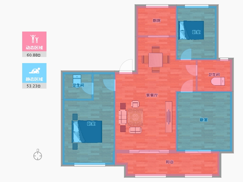 山东省-青岛市-紫悦府132㎡户型-104.97-户型库-动静分区