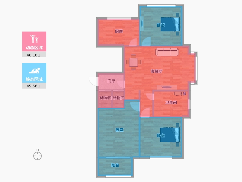 山东省-青岛市-紫悦府107㎡户型-84.98-户型库-动静分区