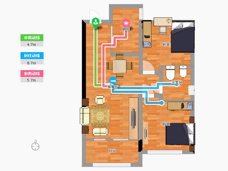 山东省-青岛市-鑫源珺府A1户型75㎡-60.52-户型库-动静线