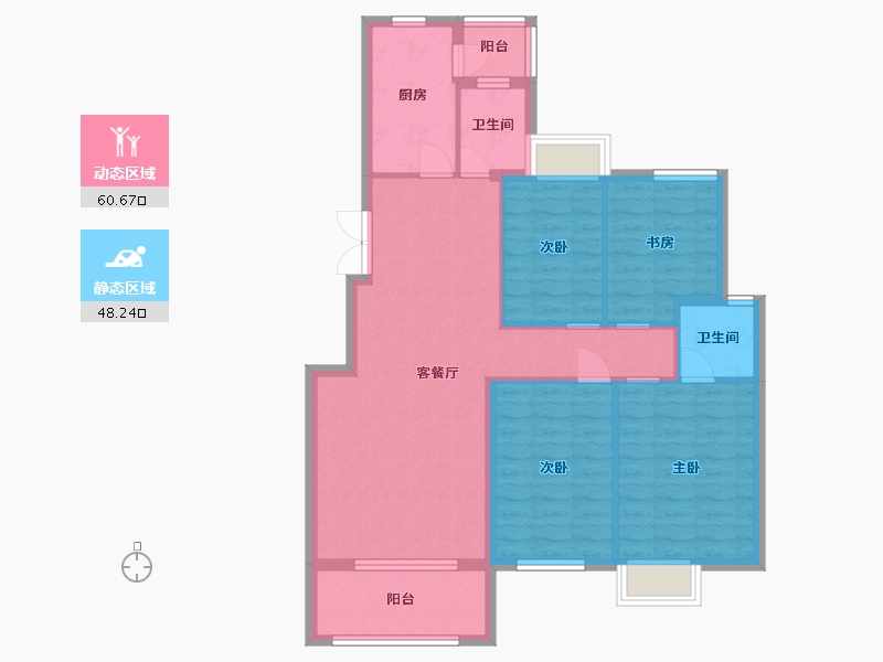 湖南省-长沙市-澳海谷山府17号楼C1户型123m²-98.40-户型库-动静分区