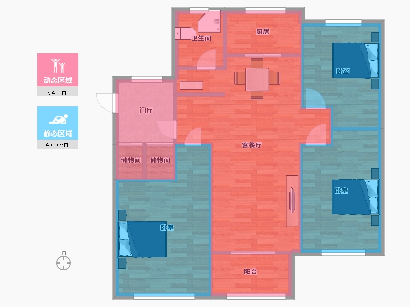 山东省-青岛市-紫悦府112㎡户型-89.03-户型库-动静分区