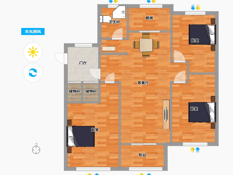 山东省-青岛市-紫悦府112㎡户型-89.03-户型库-采光通风