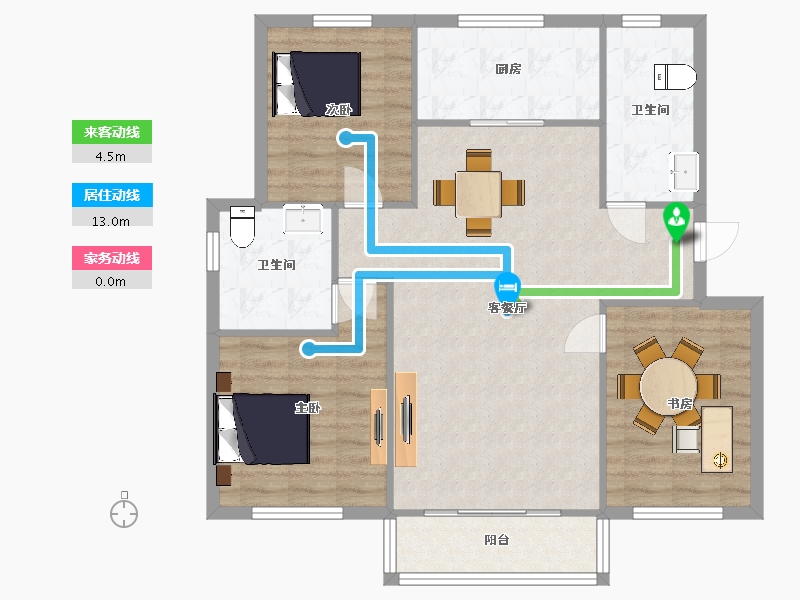 山东省-青岛市-翡翠城120㎡-96.00-户型库-动静线