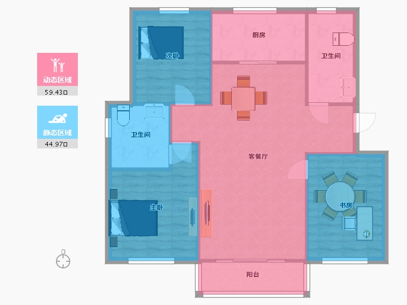 山东省-青岛市-翡翠城120㎡-96.00-户型库-动静分区